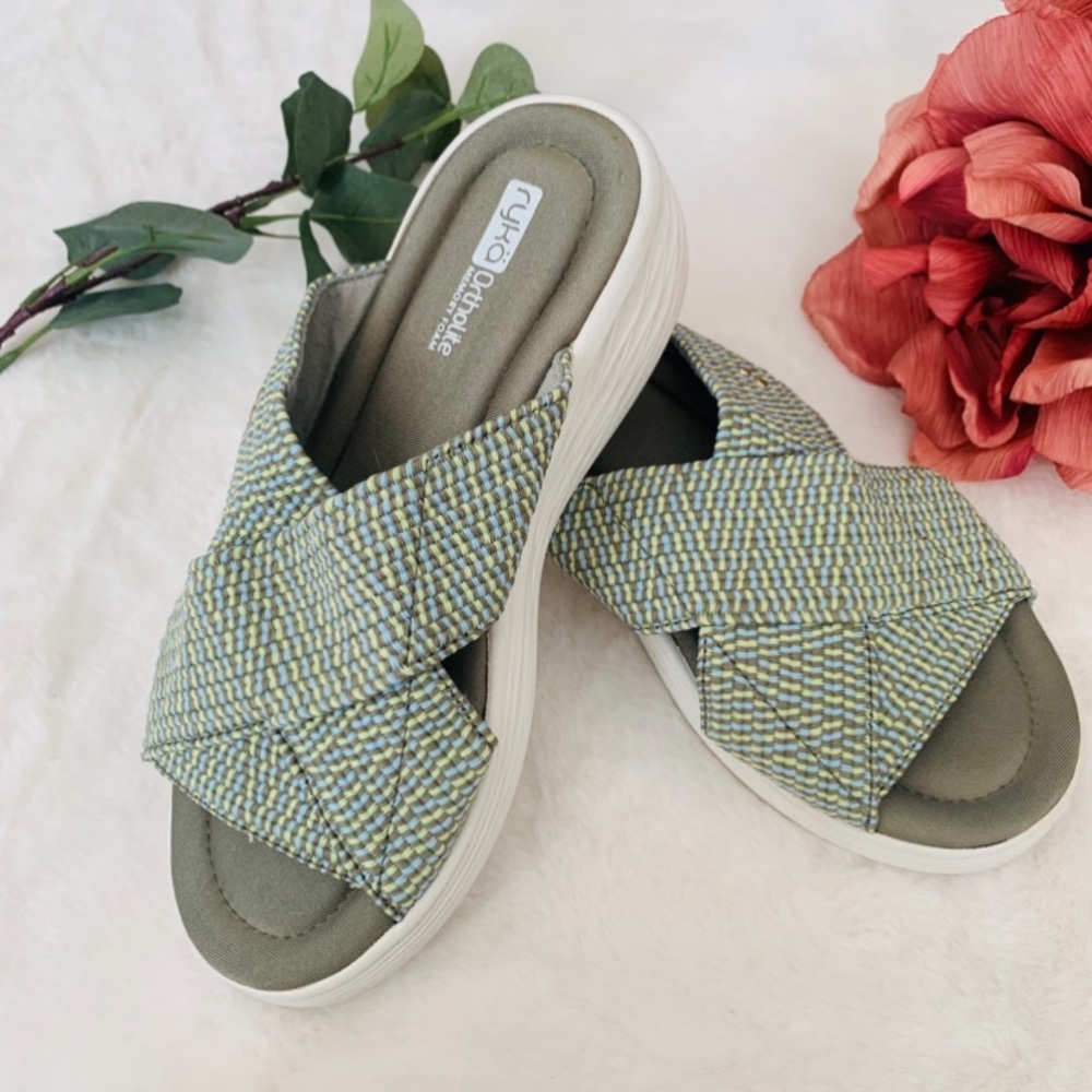 Ryka Ortholite Memory Foam - Women's Green Slide Sandals - Size 8W